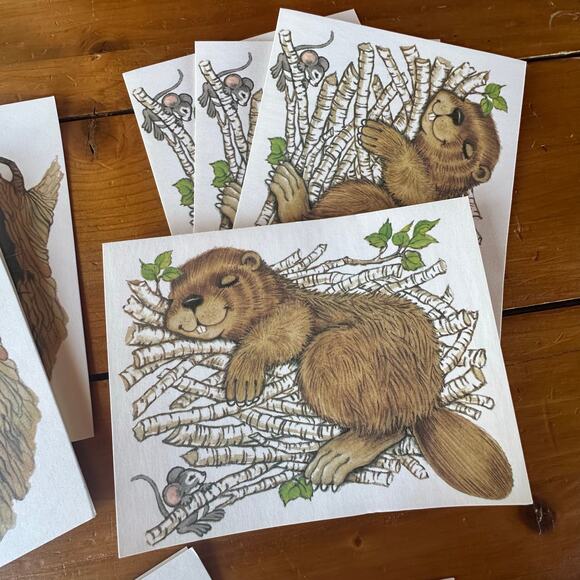 Vtg Blank Note Cards Lil Buddies 1979 Racoon Bunny Beaver 10 Ct Paper Ephemera - Picture 2 of 8